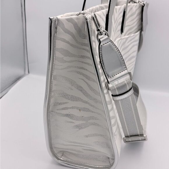Michael Kors Silver Metallic Gigi Zebra Print Large Grab Tote Bag purse NWT - Picture 15 of 16